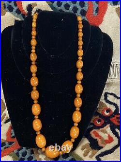 Butterscotch Bakelite Amber Barrel Bead Necklace Art Deco Faturan resin 80 g Vtg