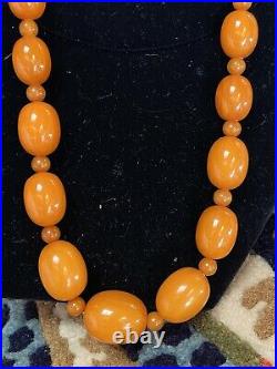 Butterscotch Bakelite Amber Barrel Bead Necklace Art Deco Faturan resin 80 g Vtg