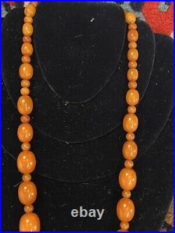 Butterscotch Bakelite Amber Barrel Bead Necklace Art Deco Faturan resin 80 g Vtg