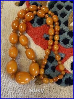 Butterscotch Bakelite Amber Barrel Bead Necklace Art Deco Faturan resin 80 g Vtg