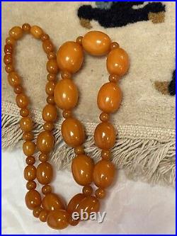 Butterscotch Bakelite Amber Barrel Bead Necklace Art Deco Faturan resin 80 g Vtg