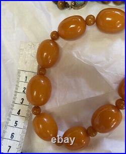 Butterscotch Bakelite Amber Barrel Bead Necklace Art Deco Faturan resin 80 g Vtg