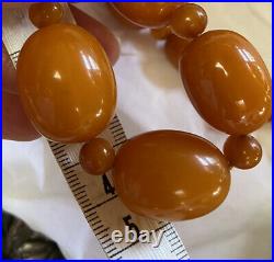 Butterscotch Bakelite Amber Barrel Bead Necklace Art Deco Faturan resin 80 g Vtg