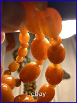 Butterscotch Bakelite Amber Barrel Bead Necklace Art Deco Faturan resin 80 g Vtg