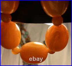 Butterscotch Bakelite Amber Barrel Bead Necklace Art Deco Faturan resin 80 g Vtg