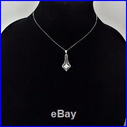 C. 1920s Art Deco Old European Cut Diamond 14k White Gold Necklace Chain Pendant