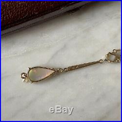 C1910 Art Deco Antique 9ct Gold Opal And Pearl Drop Pendant Necklace With Box