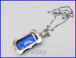 C1920's Vintage Art Deco Czech BLUE GLASS ENAMEL FILIGREE Necklace