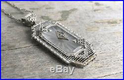 C1930 Art Deco CAMPHOR GLASS Necklace DIAMOND Paste Sunray Crystal RHODIUM PLATE