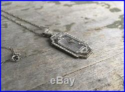 C1930 Art Deco CAMPHOR GLASS Necklace DIAMOND Paste Sunray Crystal RHODIUM PLATE