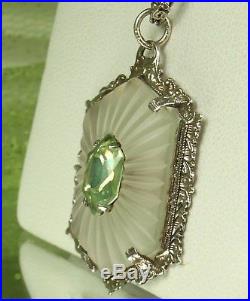 CAMPHOR GLASS Necklace STERLING'30s ART DECO Signed PS CO Faux ORIENTAL EMERALD