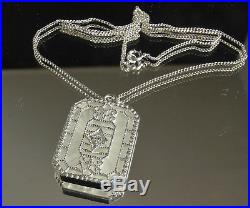 CAMPHOR GLASS Necklace SUNRAY CRYSTAL 1930s Art Deco 10k WHITE GOLD & STERLING