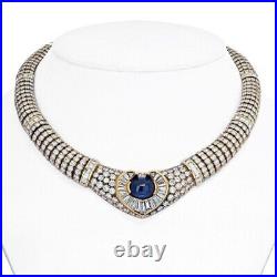 Cabochon Lab Sapphire Collar Necklace 925 Sterling Silver Art Deco Auction Jewel