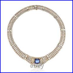 Cabochon Lab Sapphire Collar Necklace 925 Sterling Silver Art Deco Auction Jewel