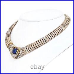 Cabochon Lab Sapphire Collar Necklace 925 Sterling Silver Art Deco Auction Jewel