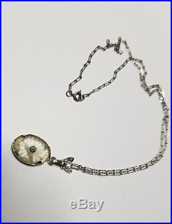 Camphor Glass Necklace Antique Art Deco Sterling Silver Filigree Pendant