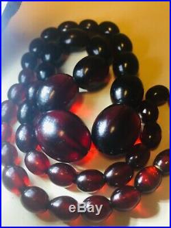 Cherry Amber Bakelite Graduated Beads Necklace Vintage 1930 Art Deco 61.2 Grams