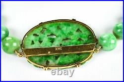 Chinese Antique Art Deco 14K Jade Hand Carved Plaque Necklace