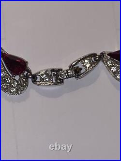 Choker Bogoff Art Deco red pear shaped Brilliant rhinestones 16 Mint Necklace