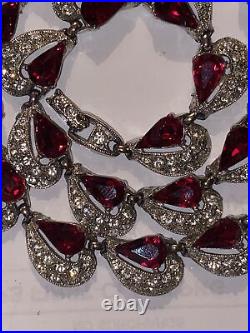 Choker Bogoff Art Deco red pear shaped Brilliant rhinestones 16 Mint Necklace