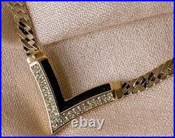 Christian Dior 1980's Art Deco Style V Shape necklace with crystals & black enamel