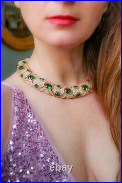 Ciner Stunning 18k Gold Plated Emerald Art Deco Necklace Marked