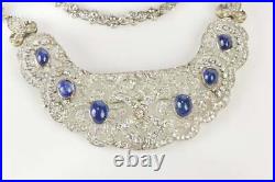 Circa 1910 Art Deco 15.78TCW Blue Sapphire & Cubic Zirconia 925 Silver Necklace