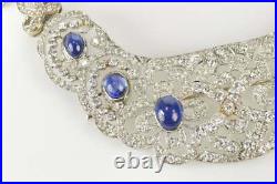 Circa 1910 Art Deco 15.78TCW Blue Sapphire & Cubic Zirconia 925 Silver Necklace