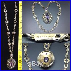 Circa 1910 Art Deco Amethyst, Sterling and Seed Pearl/ Pearls Necklace
