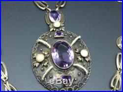 Circa 1910 Art Deco Amethyst, Sterling and Seed Pearl/ Pearls Necklace