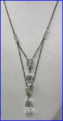 Czech Antique Vintage Art Deco Double Faceted Crystal Drop Necklace
