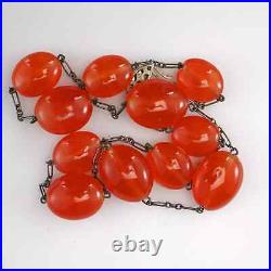 Czech Art Deco Glass Bead Rhodium Plated Necklace 1930's