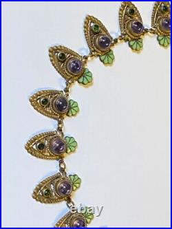 Czech Art Deco Goldtone Enamel Art Glass Collar Choker Necklace