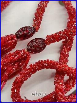 Czech Sautoir Flapper Necklace 3-Cut Glass Seed Beads Hand Woven Art Deco Rare