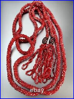 Czech Sautoir Flapper Necklace 3-Cut Glass Seed Beads Hand Woven Art Deco Rare