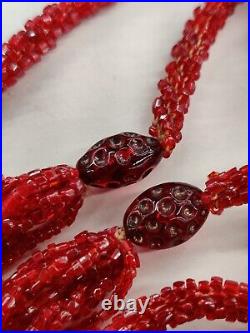 Czech Sautoir Flapper Necklace 3-Cut Glass Seed Beads Hand Woven Art Deco Rare