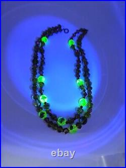 Czech Uranium Faceted Glass Beads Necklace Art Deco Beauty Glows