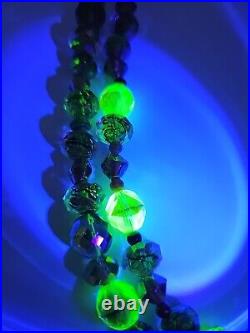 Czech Uranium Faceted Glass Beads Necklace Art Deco Beauty Glows