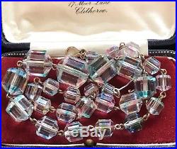 Czech Vintage Art Deco Rainbow Rhubarb Glass Bead Necklace Iris Gold Tone