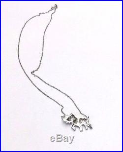 Darling! Art Deco 14K White Gold White Sapphire Ruby Elephant Pendant Necklace