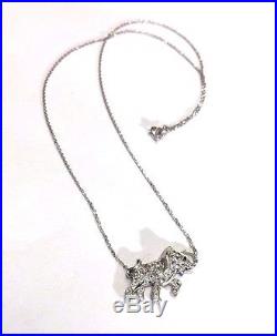 Darling! Art Deco 14K White Gold White Sapphire Ruby Elephant Pendant Necklace