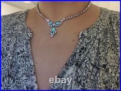 Dazzling Signed Sherman Necklace Blue & Clear Crystals Vintage 50s Art Deco