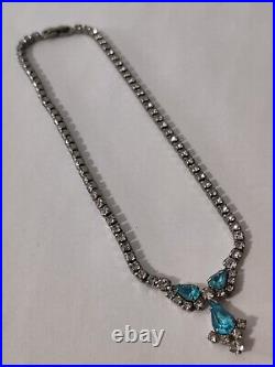 Dazzling Signed Sherman Necklace Blue & Clear Crystals Vintage 50s Art Deco