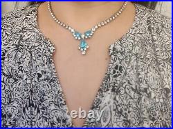 Dazzling Signed Sherman Necklace Blue & Clear Crystals Vintage 50s Art Deco