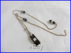 Diamond Black Onyx 18k Gold Pendant Necklace a/f Vintage Art Deco c1920 tbj04417