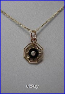 Diamond Lavaliere Art Deco Necklace Edwardian Gold Onyx Wedding Victorian