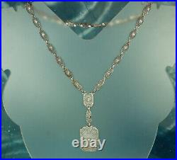 Double CAMPHOR GLASS Necklace 1930s ART DECO Sunray Crystals Rhodium Filigree A+