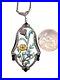 EXQUISITE Art Deco Enameled Figural Flowers Sterling Silver Necklace & Chain