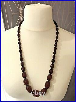 Early Cherry Amber Bakelite Oval Barrel beads Necklace 67 grams