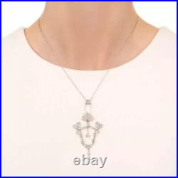 Edwardian Style Lab-Created Diamond lavalier Necklace In 925 Sterling Silver